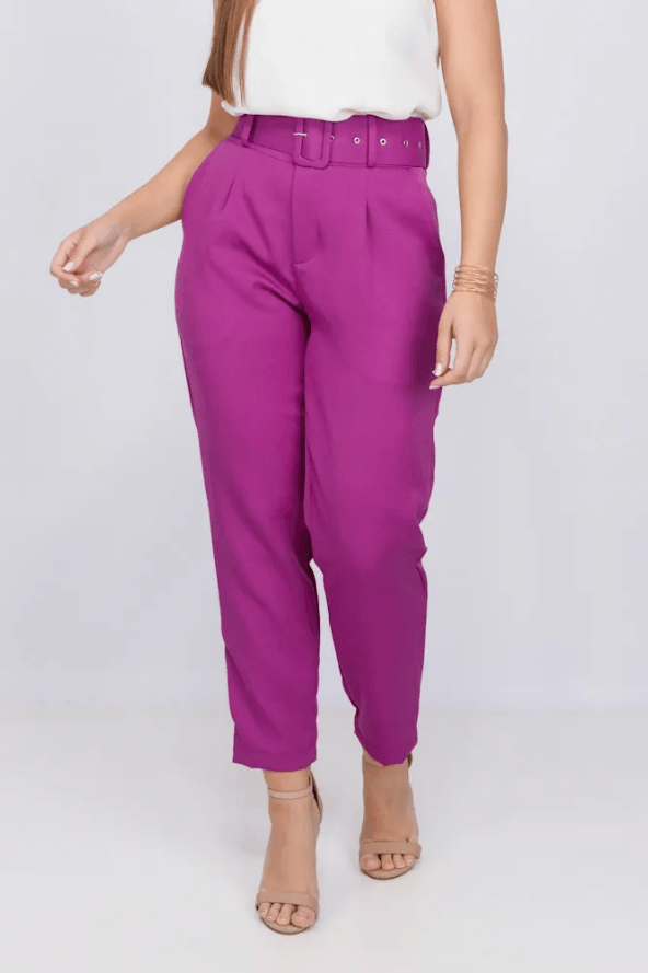Calça Cenoura Cinto Encapado Magenta - imporium