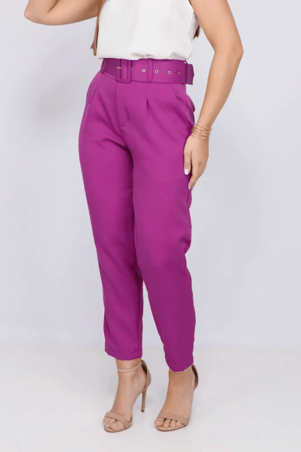 Calça Cenoura Cinto Encapado Magenta - imporium