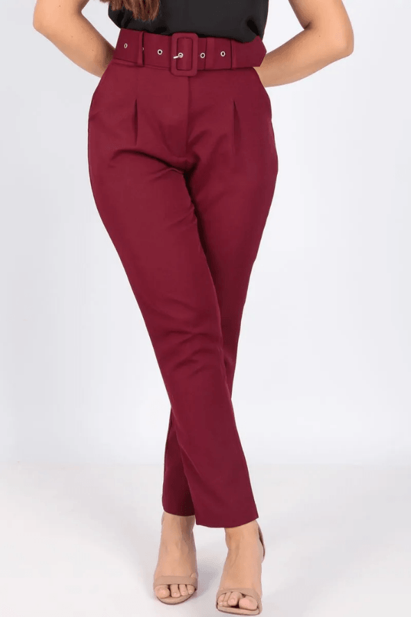 Calça Cinto Encapado Cenoura Marsala - imporium