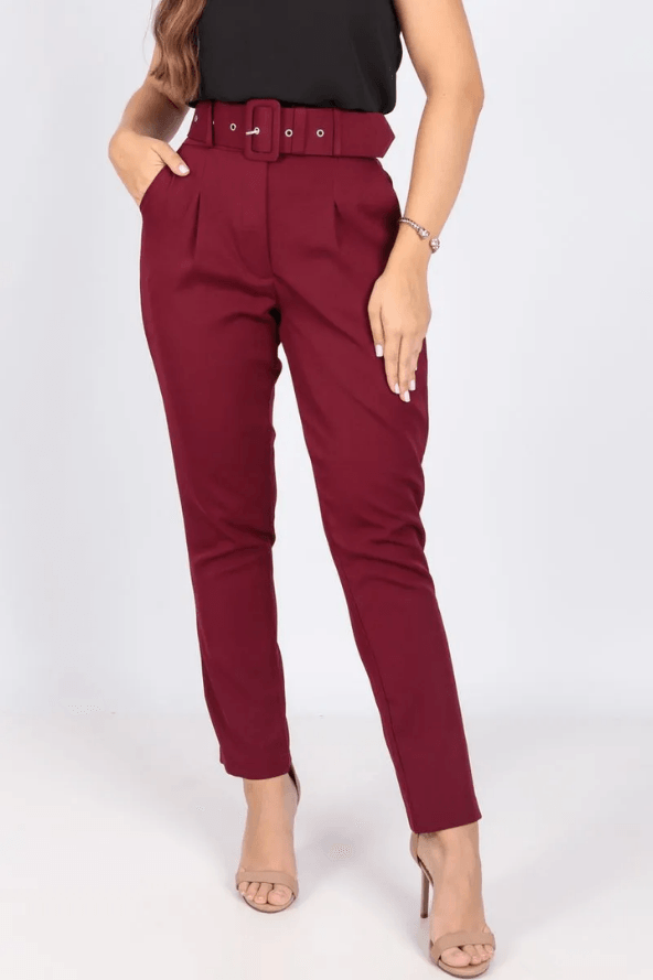 Calça Cinto Encapado Cenoura Marsala - imporium