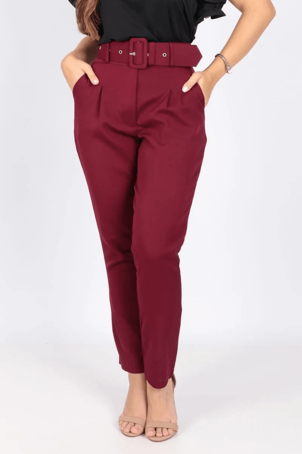 Calça Cinto Encapado Cenoura Marsala - imporium