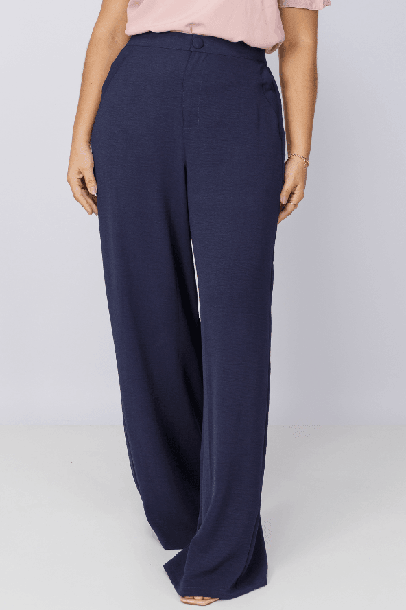 Calça Pantalona Lisa Duna Maia Azul Marinho - imporium
