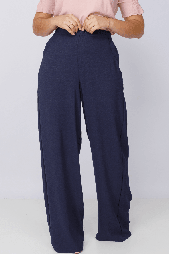 Calça Pantalona Lisa Duna Maia Azul Marinho - imporium