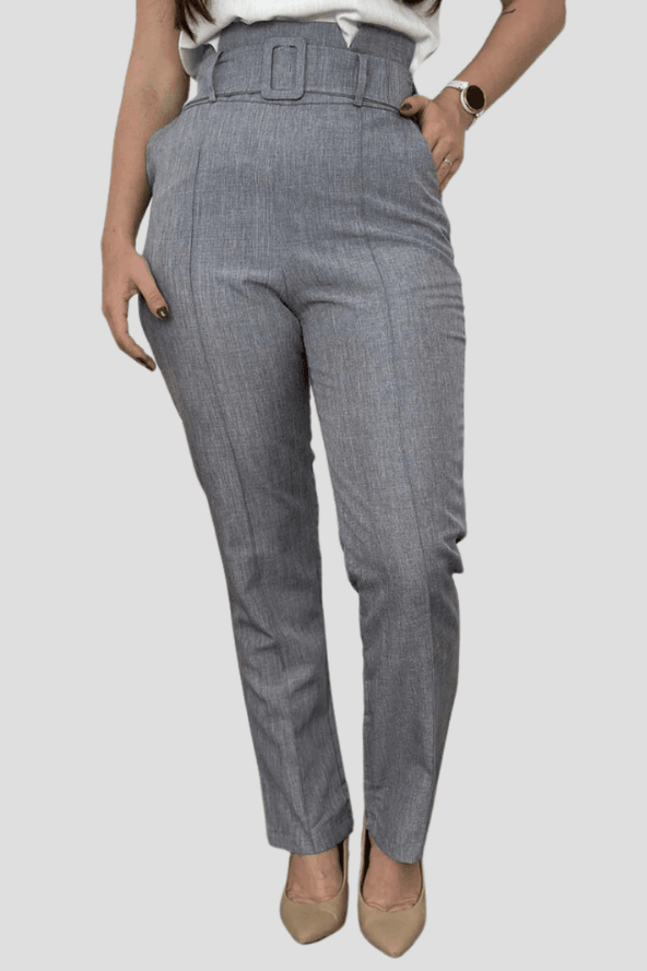 Calça Skinny Cinto Encapado Gabriela Cinza - imporium