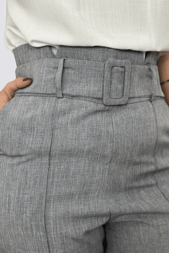 Calça Skinny Cinto Encapado Gabriela Cinza - imporium