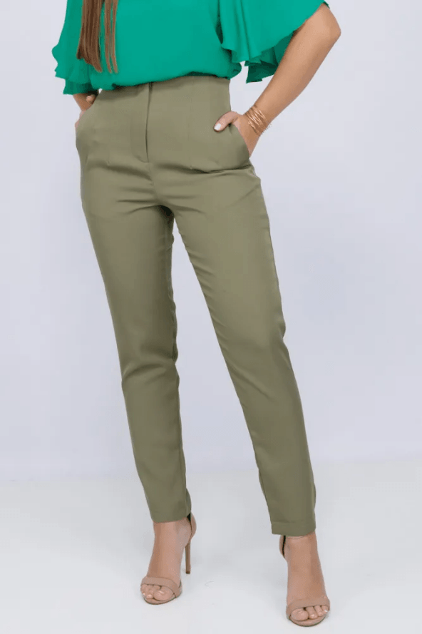 Calça Skinny Detalhe Cós Heloísa Verde Menta - imporium