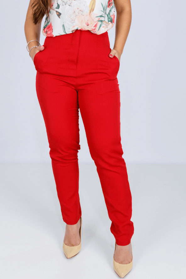 Calça Skinny Detalhe Cós Heloísa Vermelha - imporium