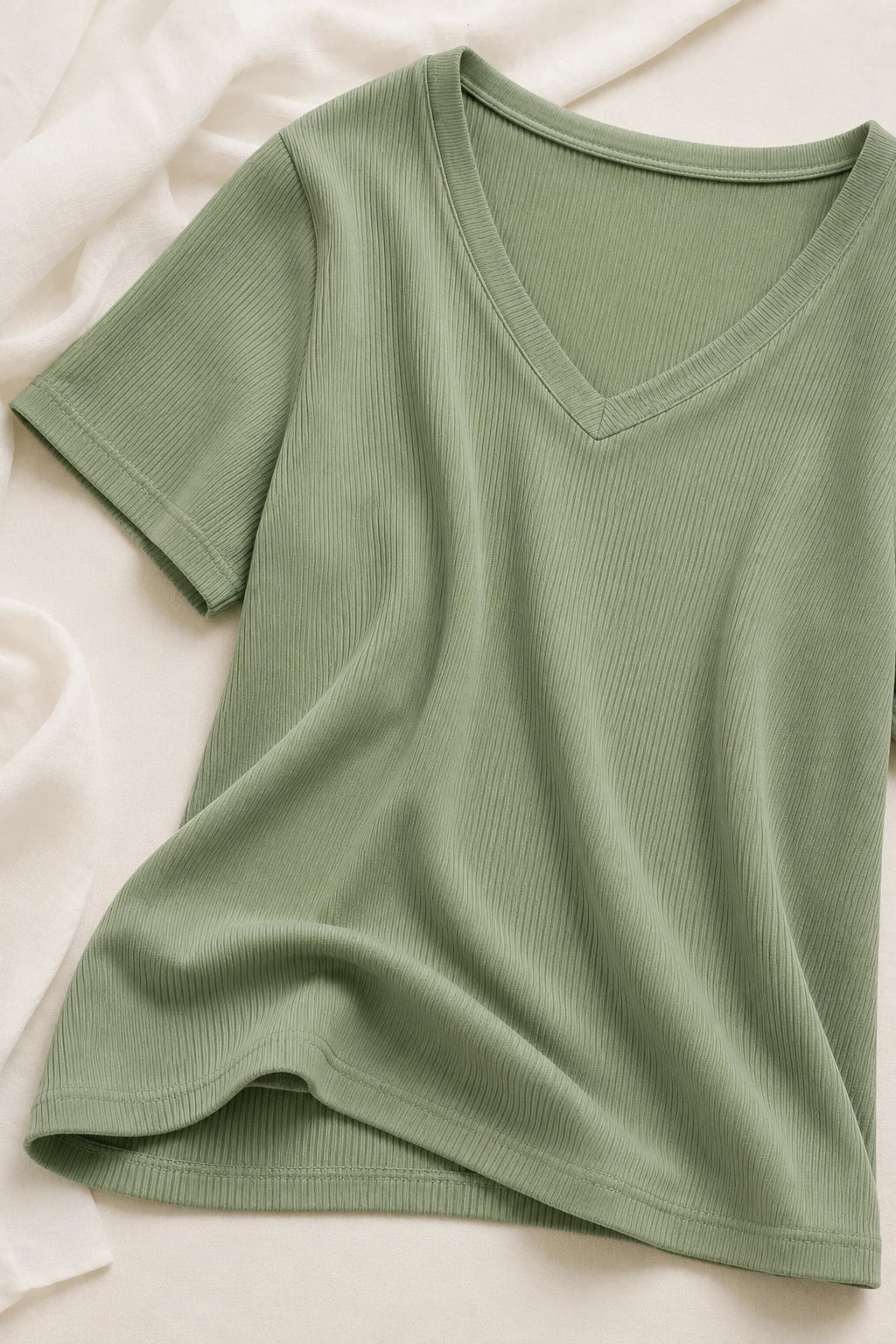 Blusa Malha Canelada que Estica Celeste Verde