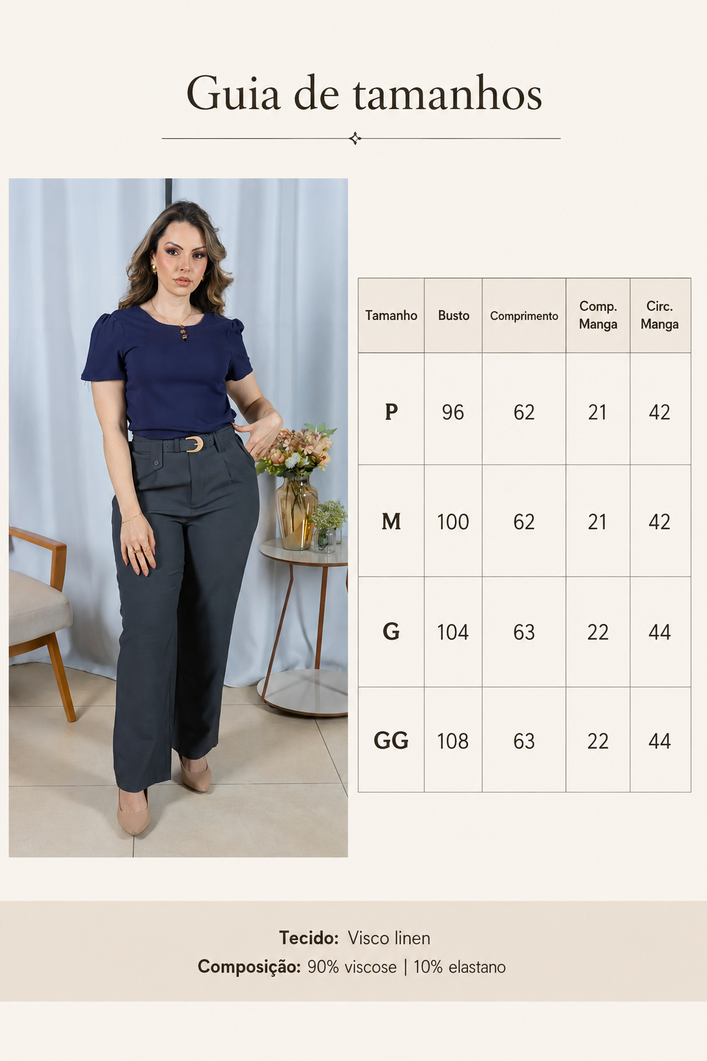 Blusa Visco Linen com Botões Chloe Azul Marinho