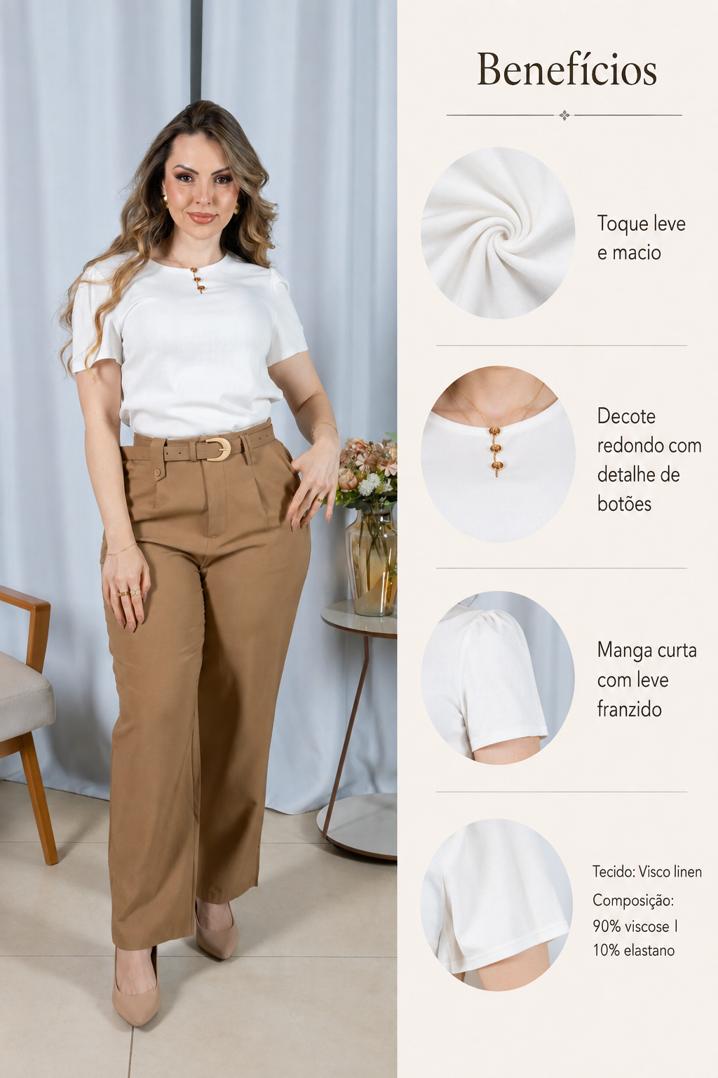 Blusa Visco Linen com Botões Chloe Branca