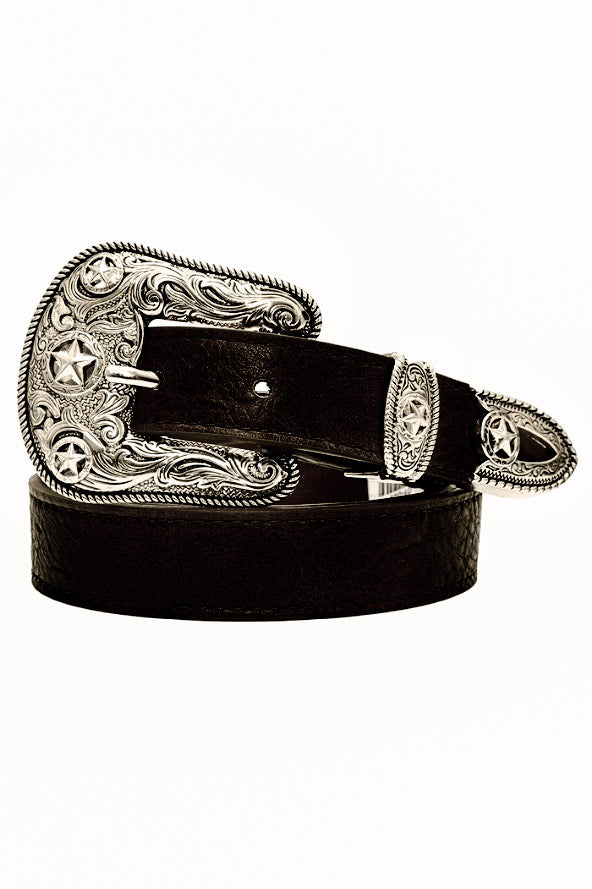 Cinto Fivela Detalhe Dourado Couro Eco Texas Preto - imporium