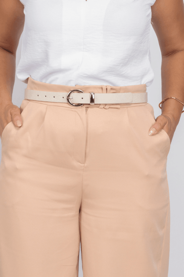 Cinto Fivela Redonda Prata Couro Eco Moscou Off White - imporium