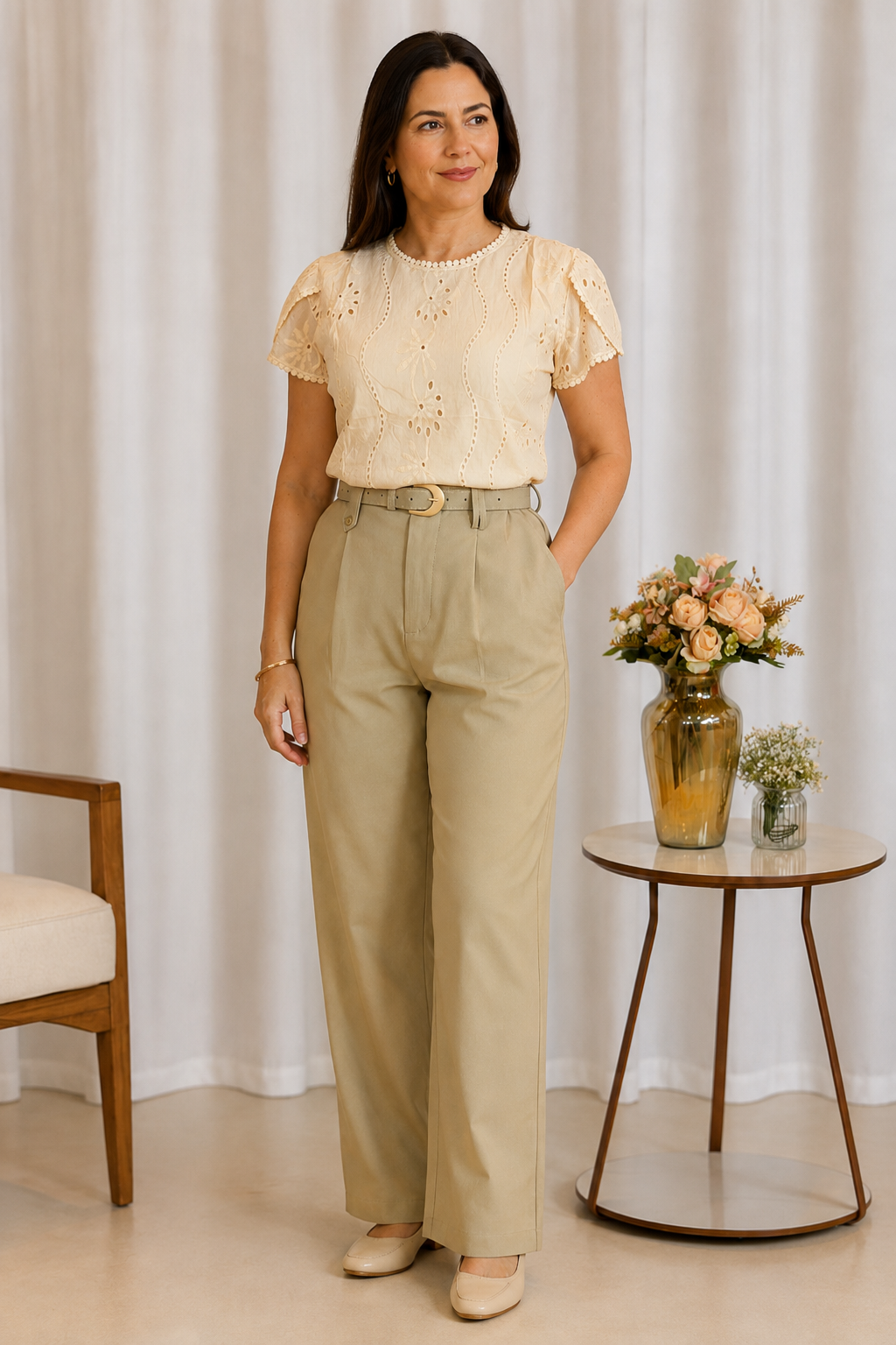 Blusa Laise com Manga Transpassada Valesca Creme