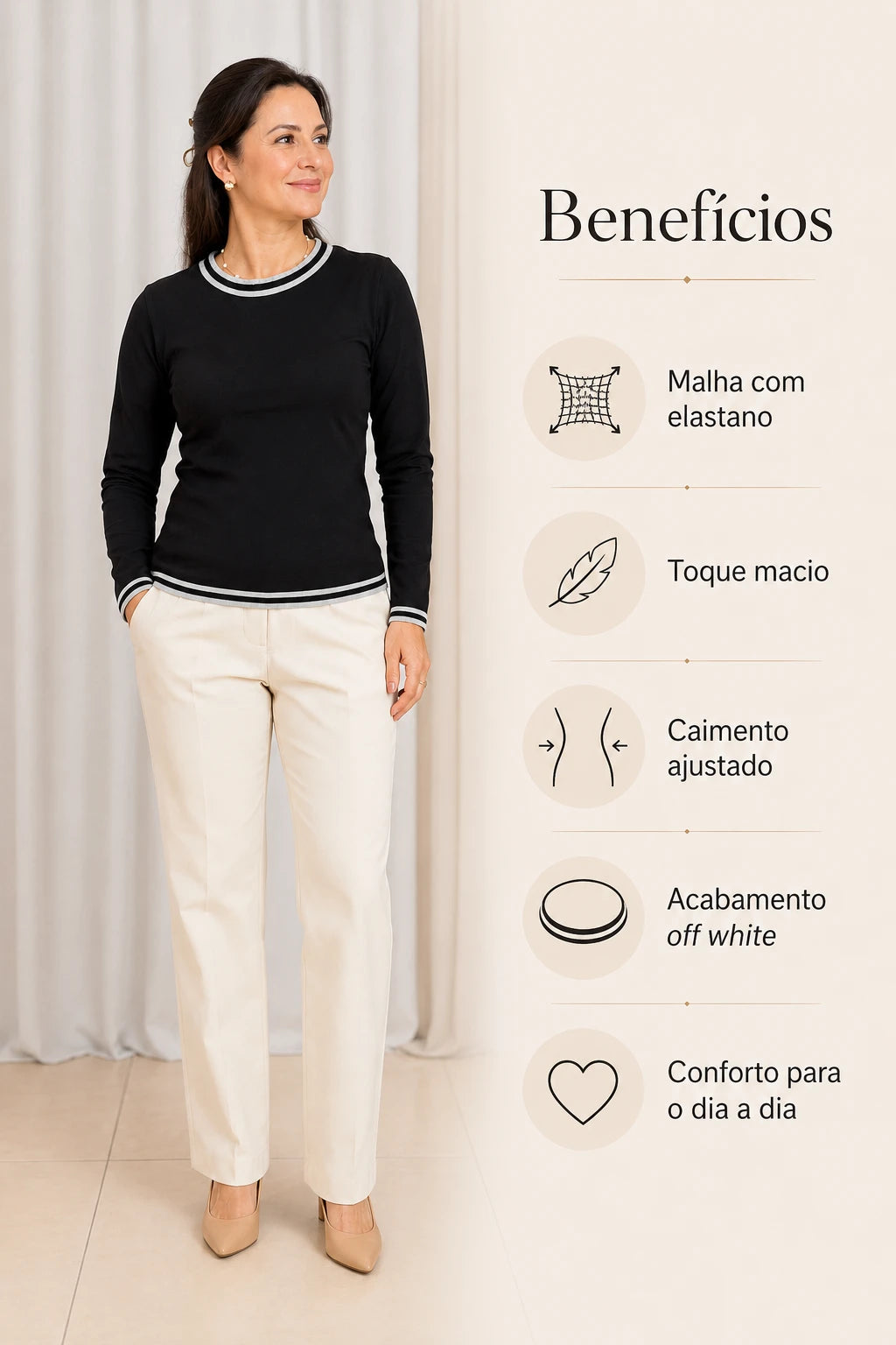 Blusa Manga Longa Confortável Daniela Preta