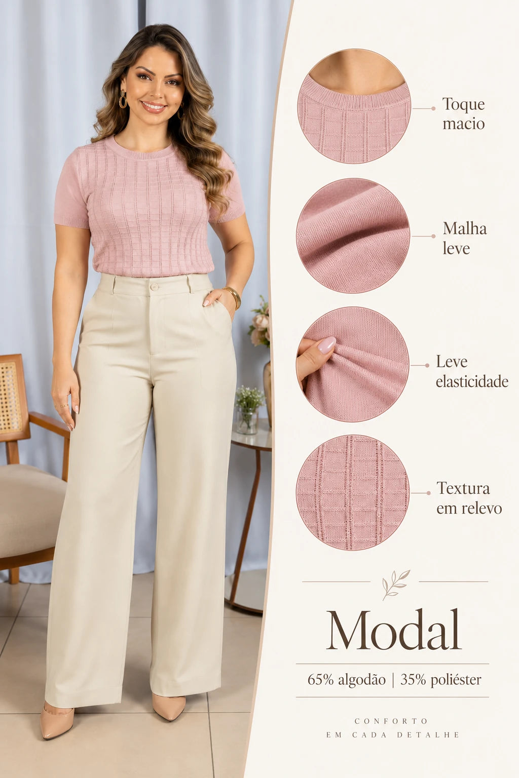Blusa Leve em Modal Soraya Rosa - frente