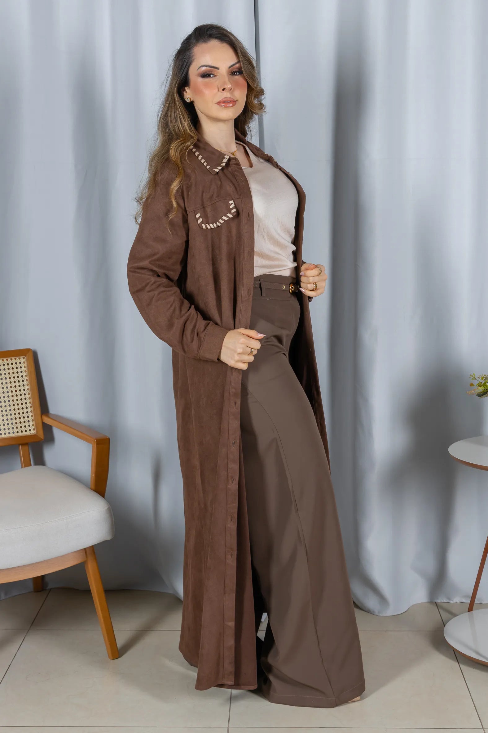 Chemise Suede Pesponto Sofisticado Luna Marrom - variação adicional 10
