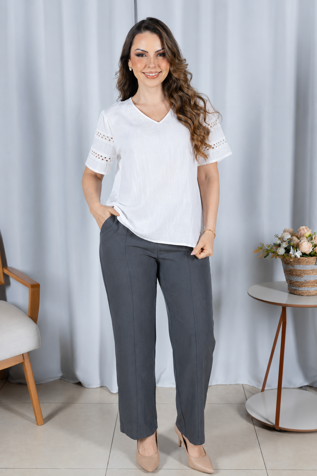 Blusa Cotton Air Decote "V" Lívia Branca