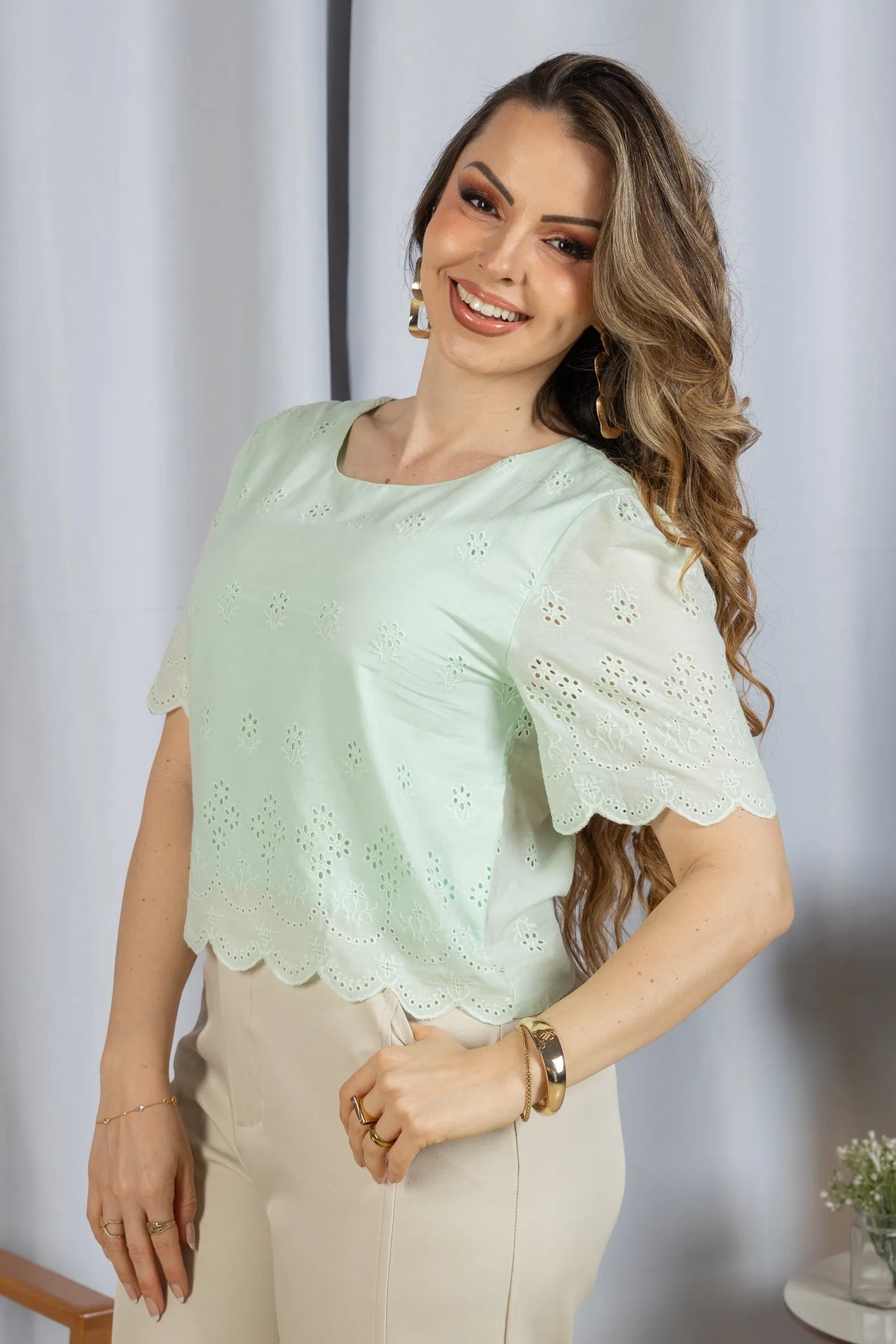 Blusa em Laise Leve e Delicada Clarissa Verde - adicional 3