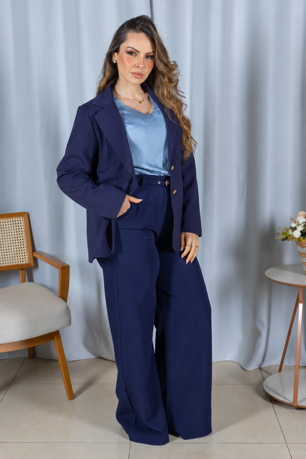 Blazer Estruturado Elegante Agatha Azul Marinho