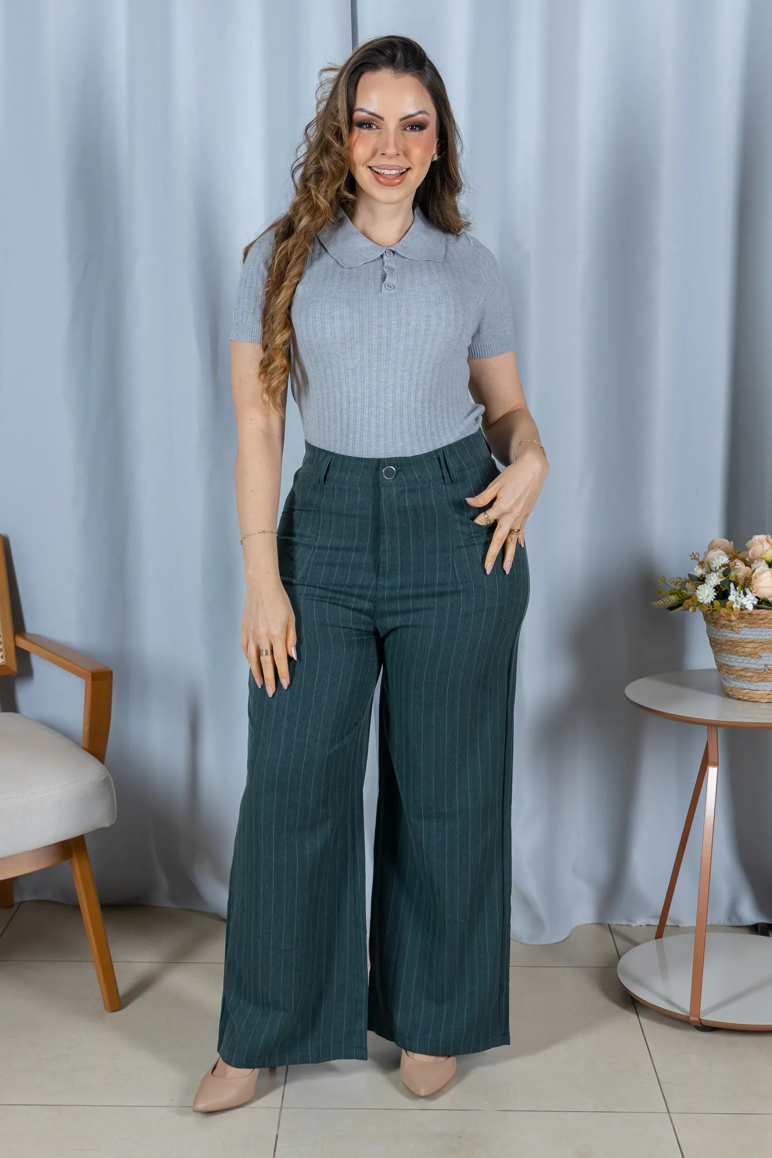 Blusa Modal Macia com Botões Julieta Cinza
