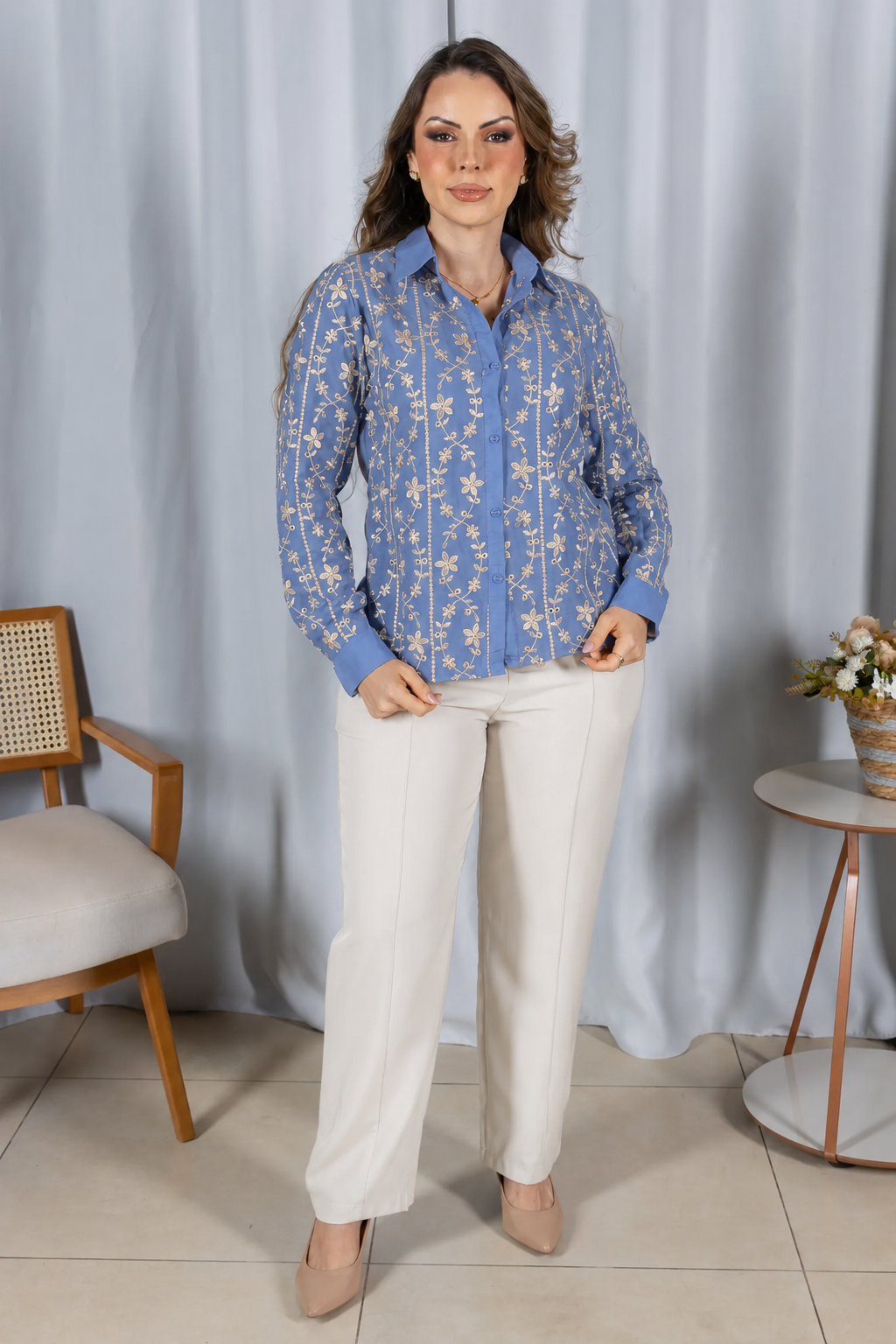 Camisa Laise Atemporal Maitê Azul