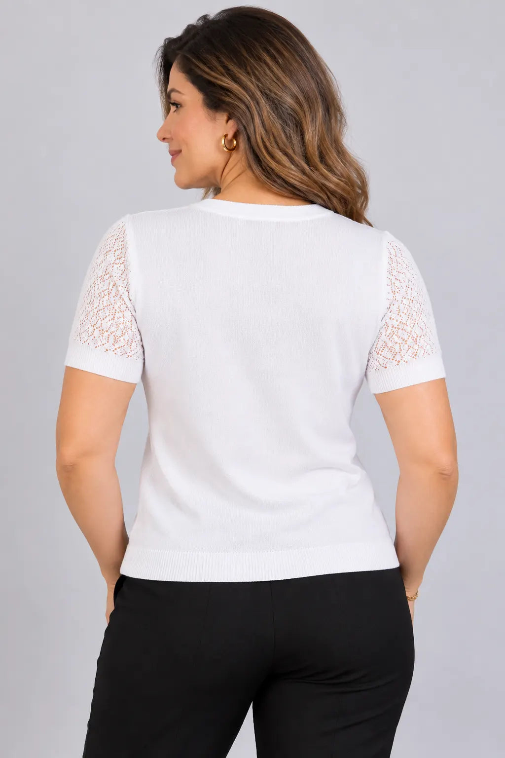 Blusa Manga Curta Modal Renda Efeito Crochê Jordana Branca