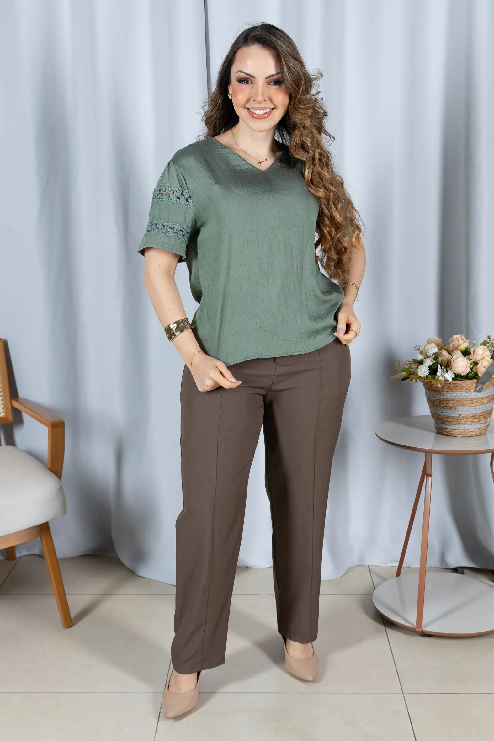 Blusa Cotton Air Decote "V" Lívia Verde
