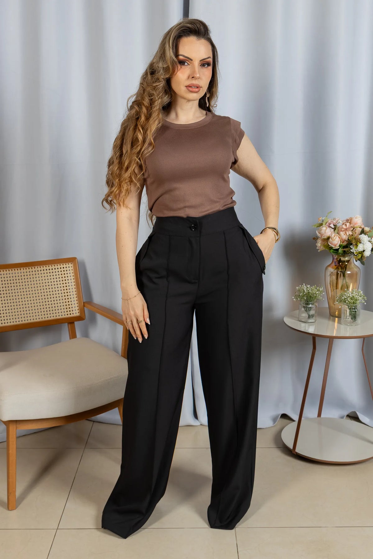 Blusa Confortável com Manga Muscle Ariela Marrom - adicional 1