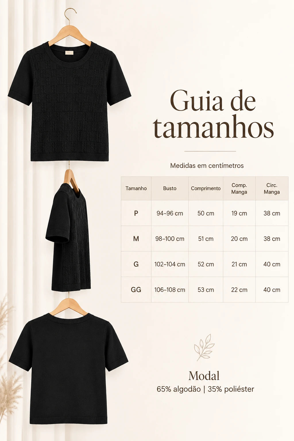 Blusa Manga Curta em Modal Texturizado Ariana Preta - frente