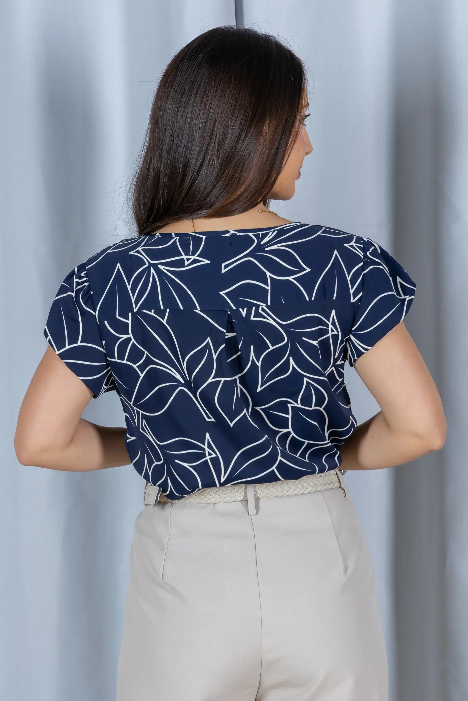Blusa Estampada com Manga Transpassada Suelen Azul Marinho - variação adicional 3