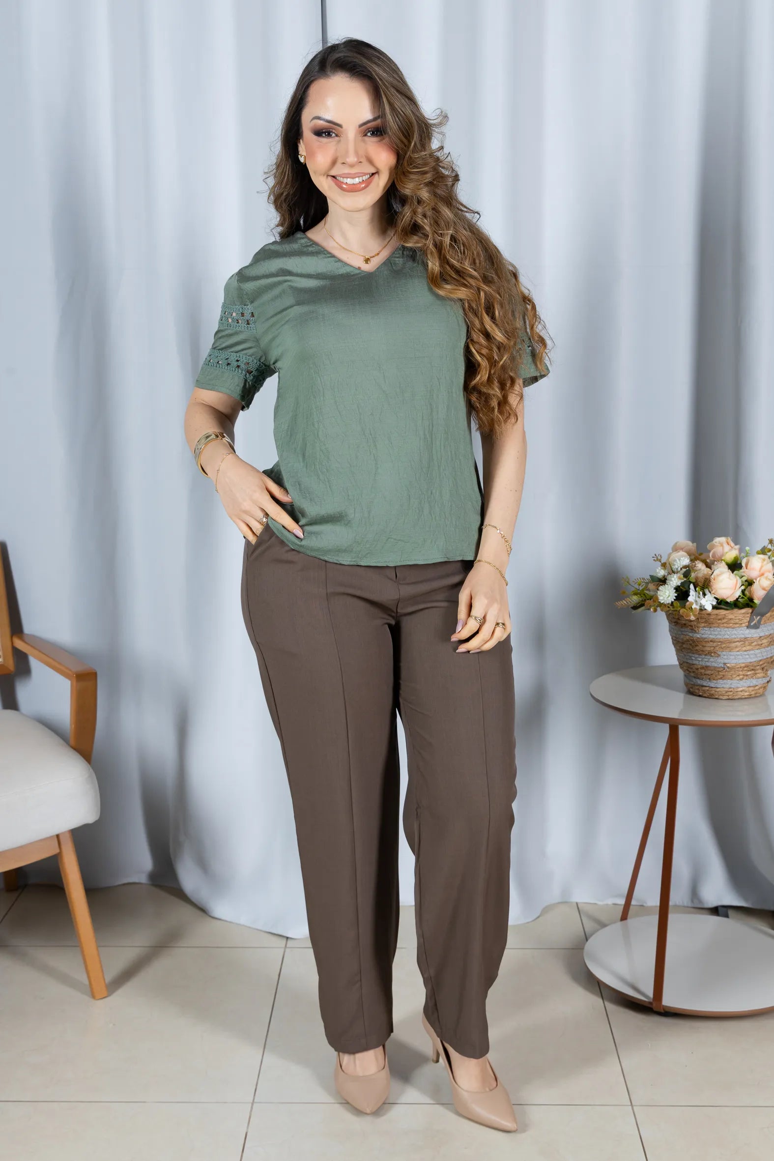 Blusa Cotton Air Decote "V" Lívia Verde