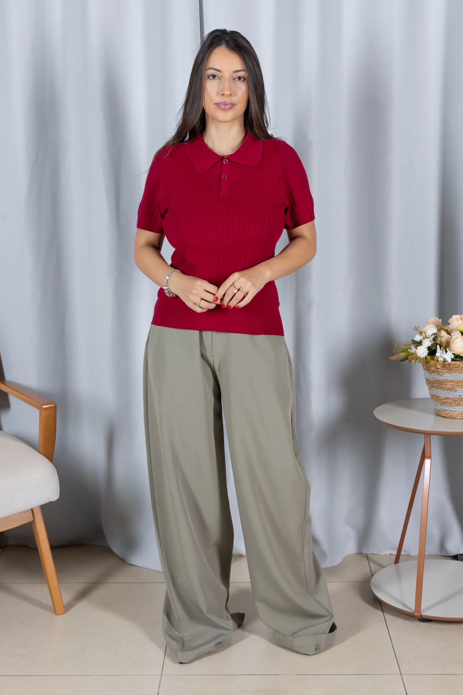 Blusa Modal Macia com Botões Julieta Bordô