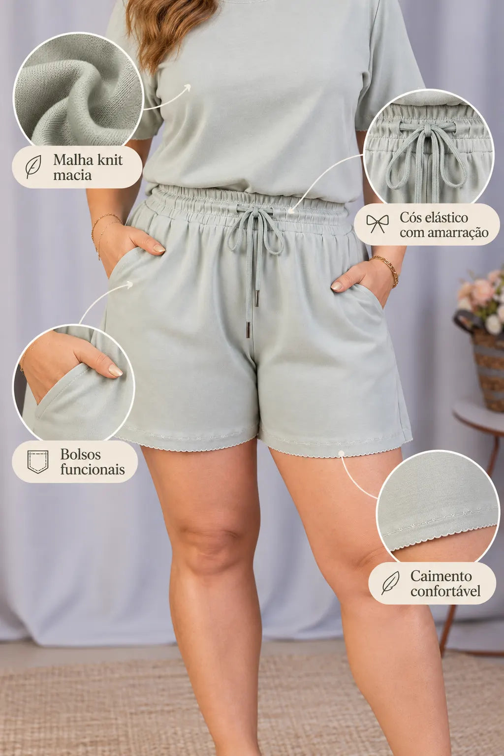Shorts Confortável em Malha Knit Belinda Verde