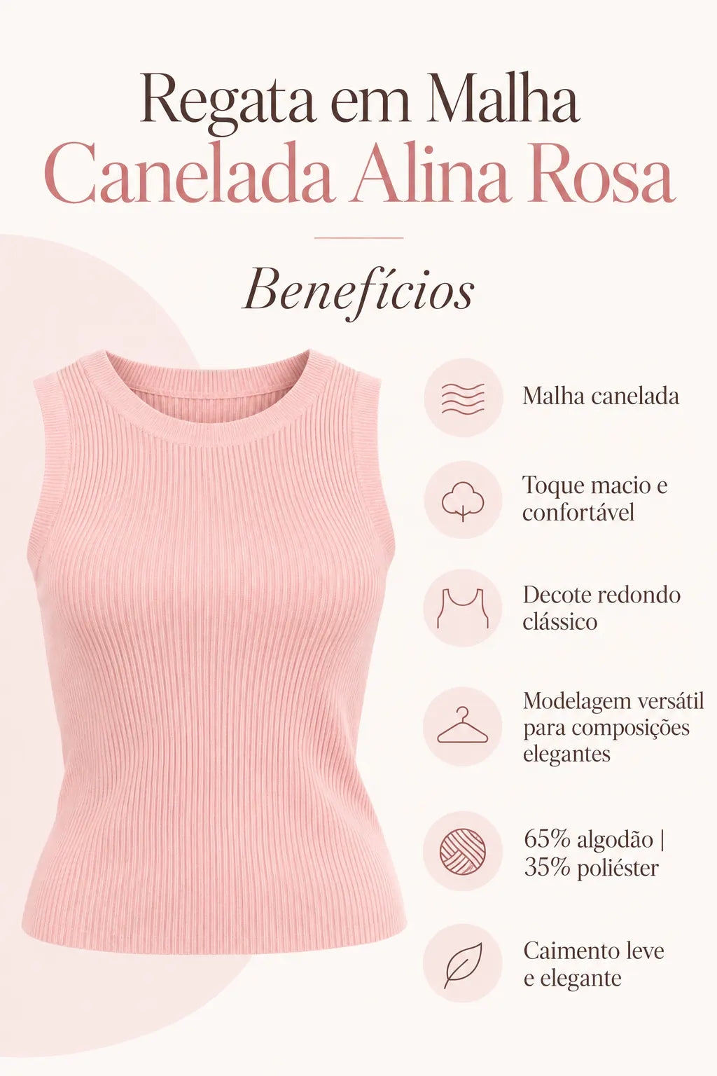 Regata em Malha Canelada Alina Rosa