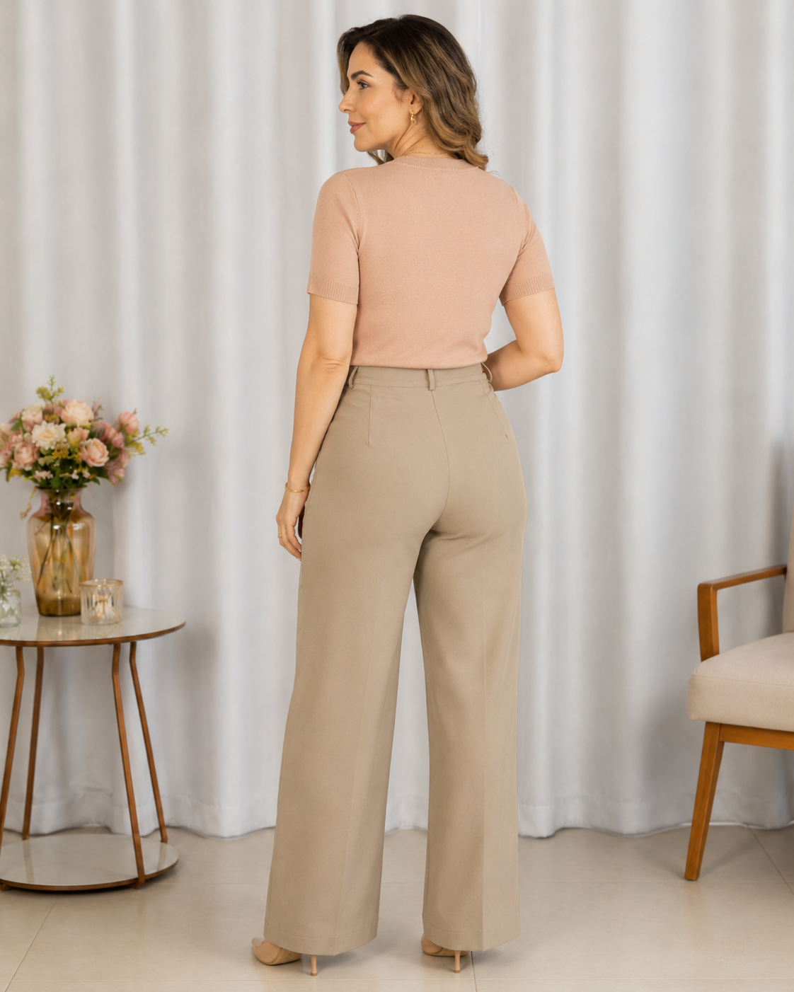 Blusa Manga Curta em Modal Texturizado Ariana Rosa - costas