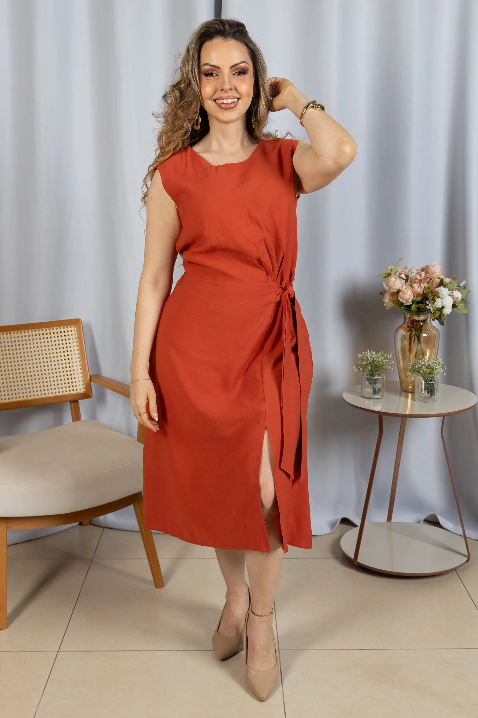 Vestido Leve em Visco Urban Cássia Terracota - adicional 4