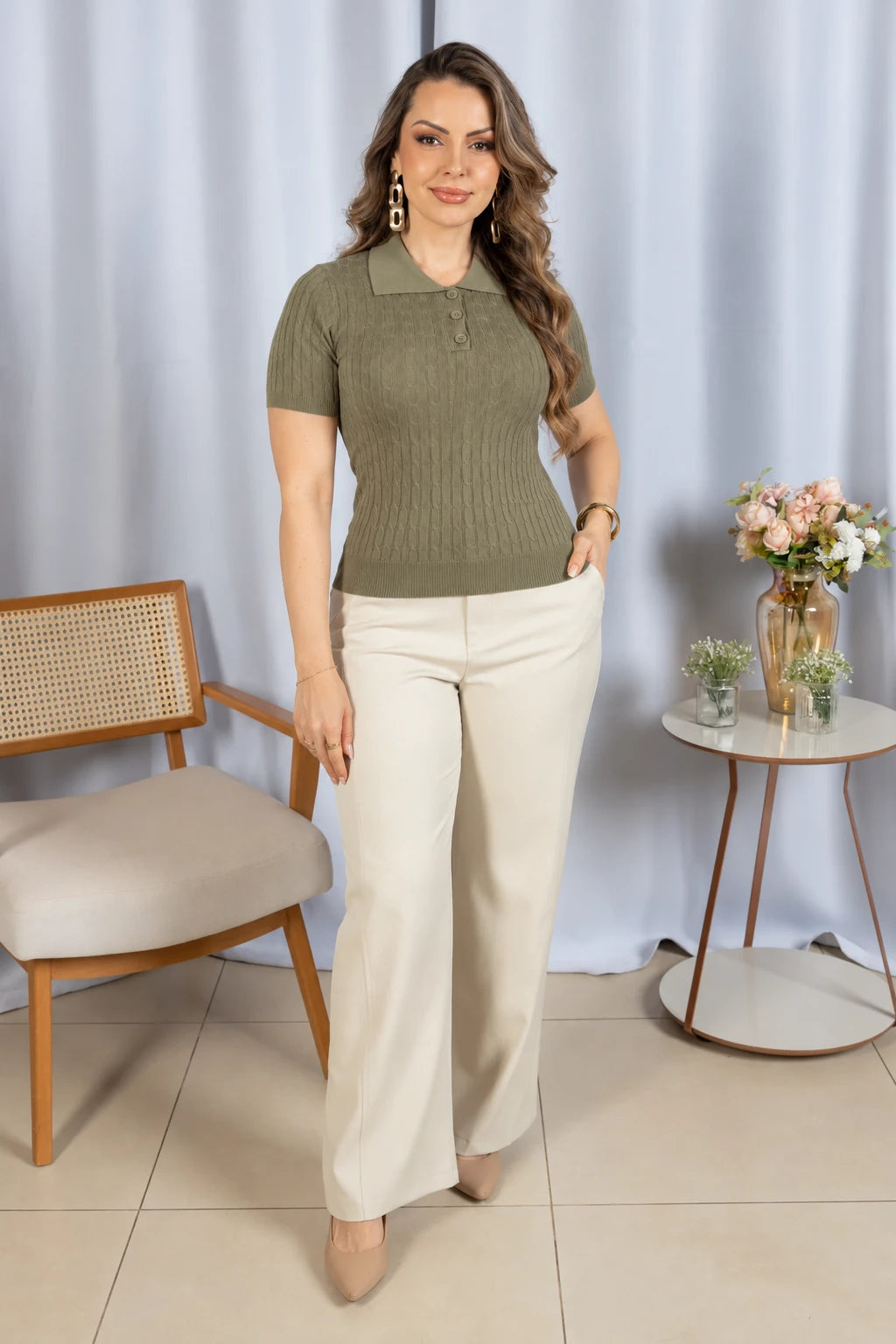 Blusa Modal Macia com Botões Juliete Verde - adicional 5