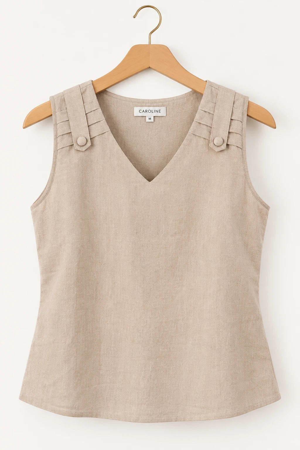 Blusa Regata em Poli-Linho Caroline Bege - frente