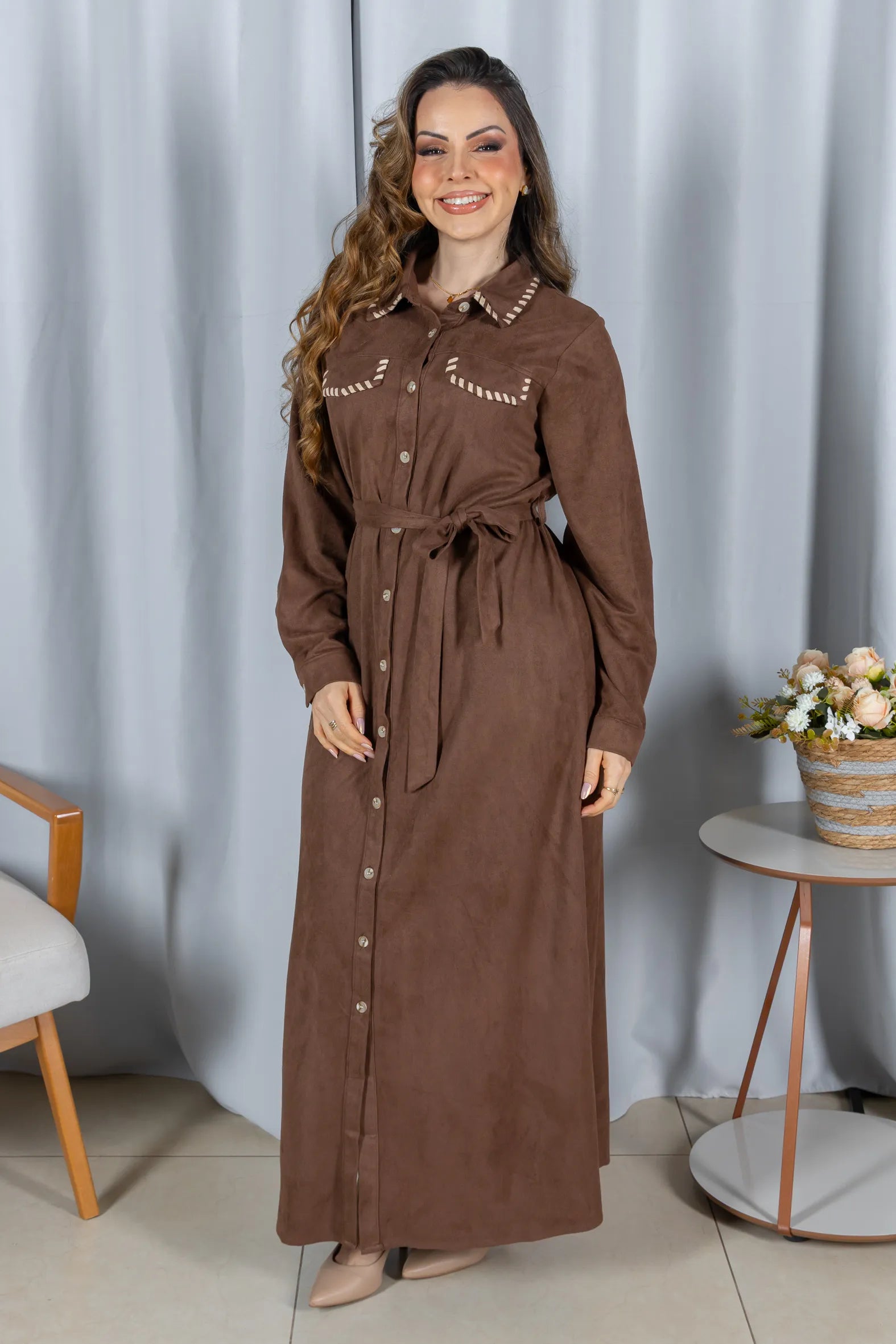 Chemise Suede Pesponto Sofisticado Luna Marrom - variação adicional 3