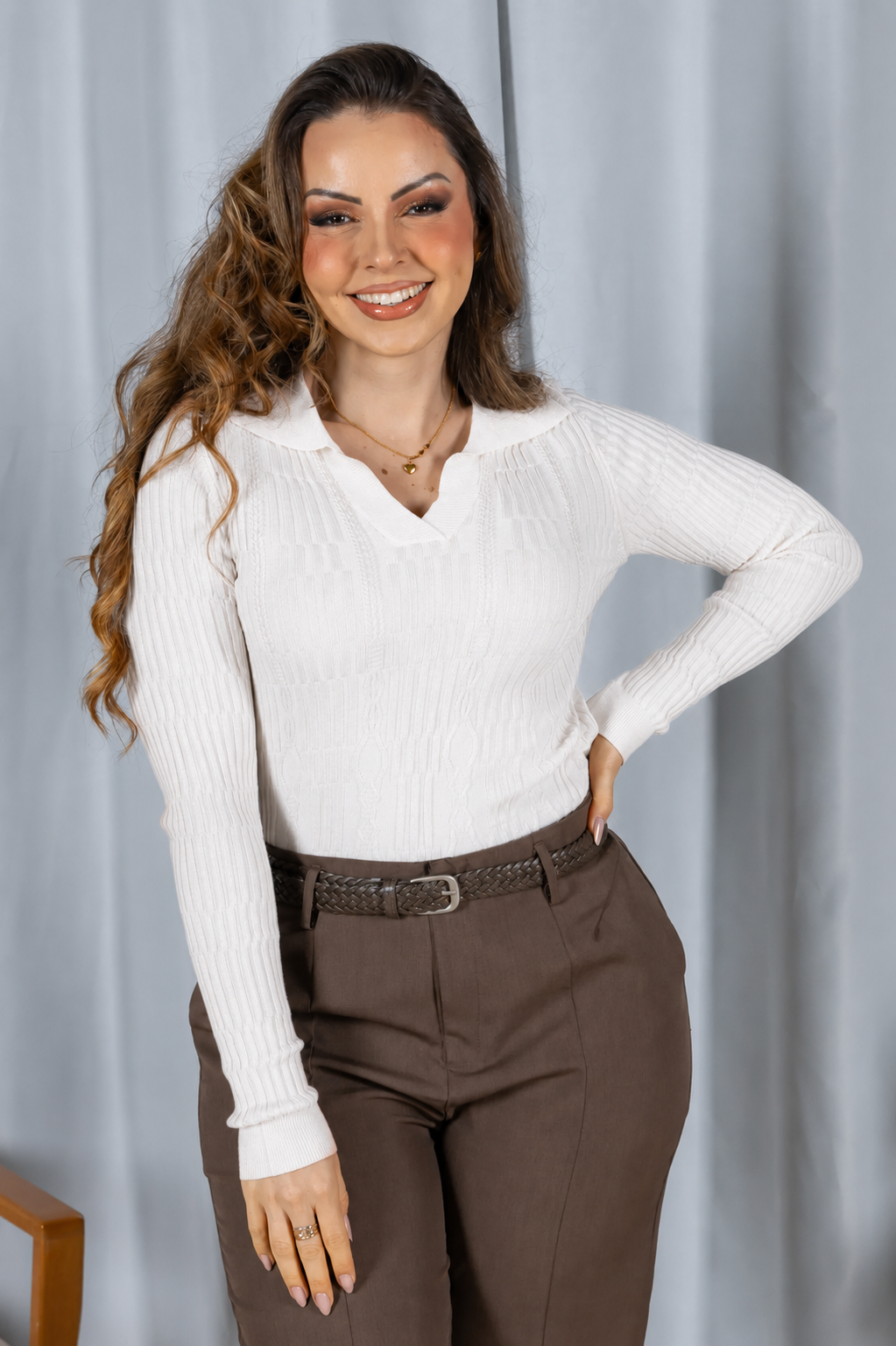 Tricot Modal Leve Decote V Stella Branco