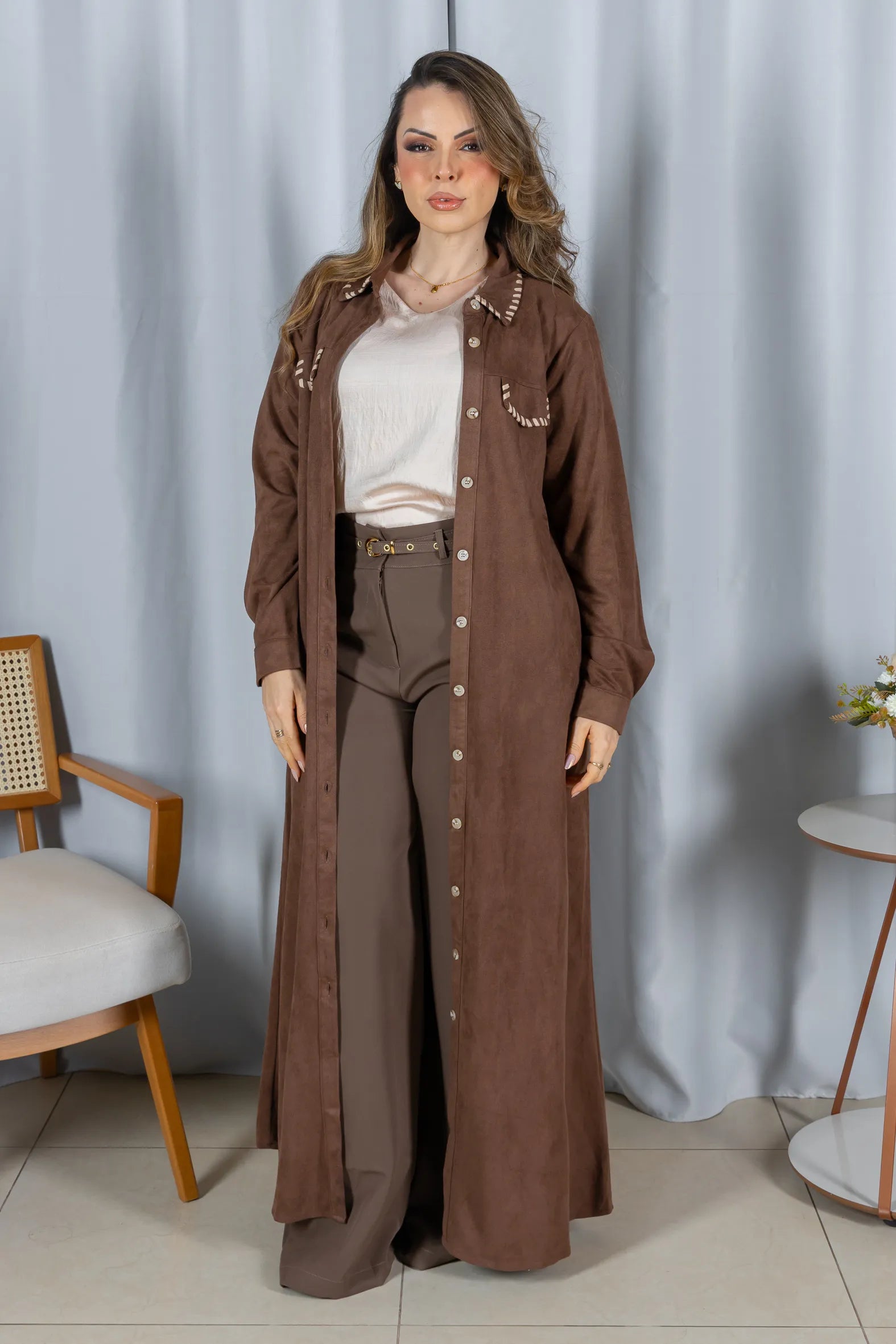 Chemise Suede Pesponto Sofisticado Luna Marrom - variação adicional 11