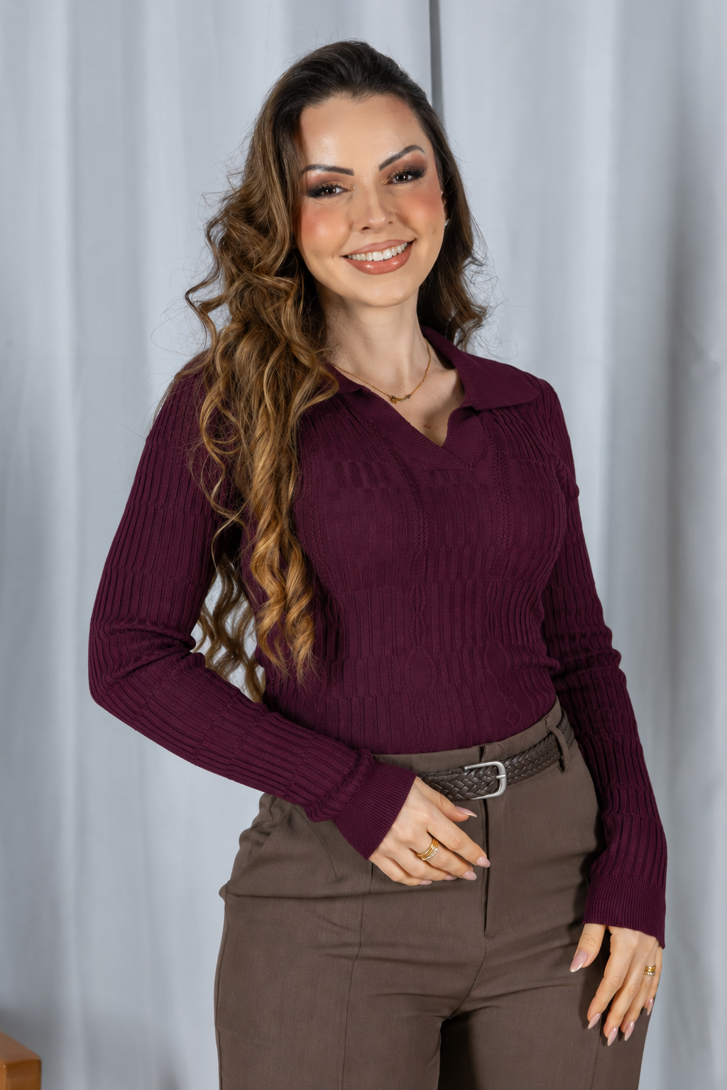Tricot Modal Leve Decote V Stella Marsala