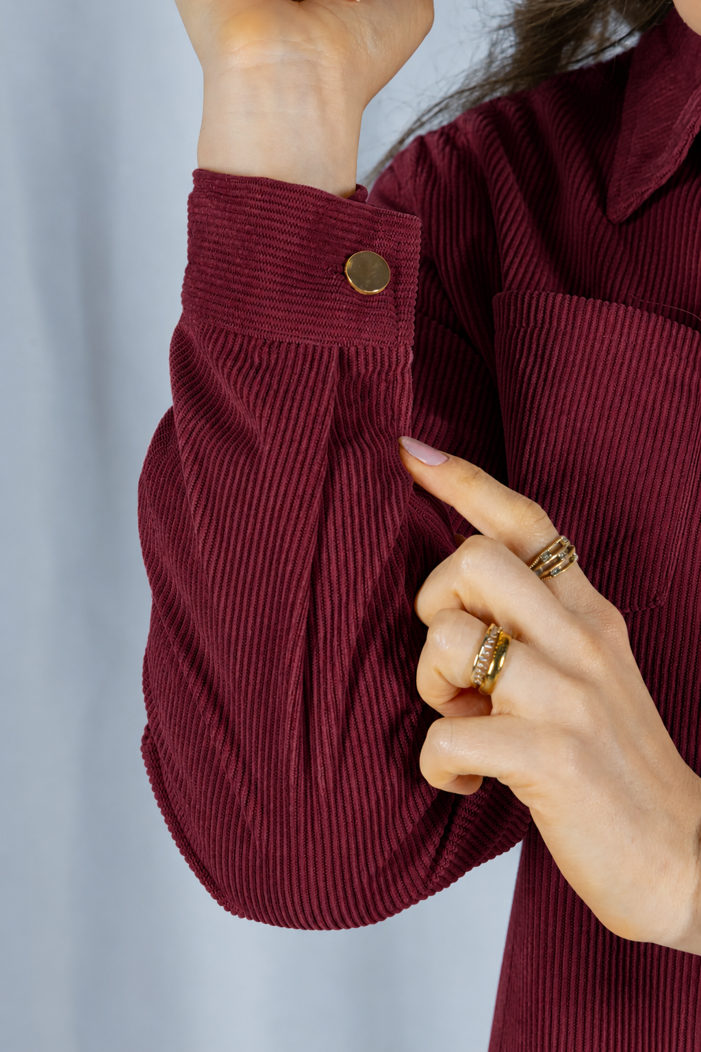 Camisa Cotelê com Bolsos Zoey Marsala