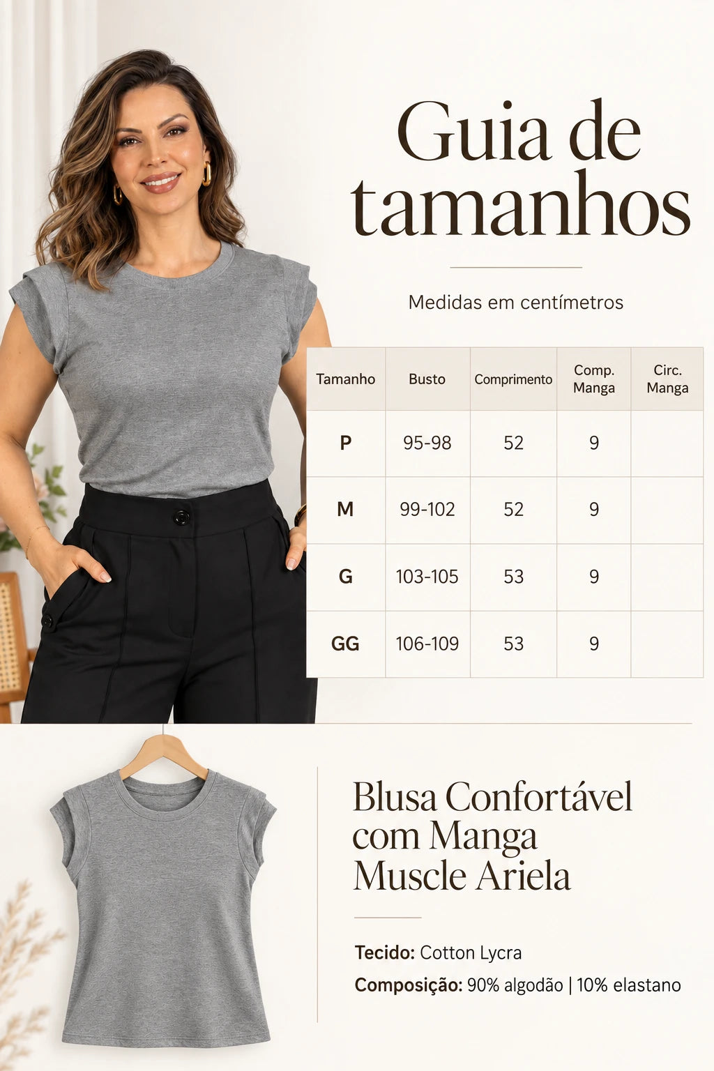 Blusa Confortável com Manga Muscle Ariela Cinza - frente