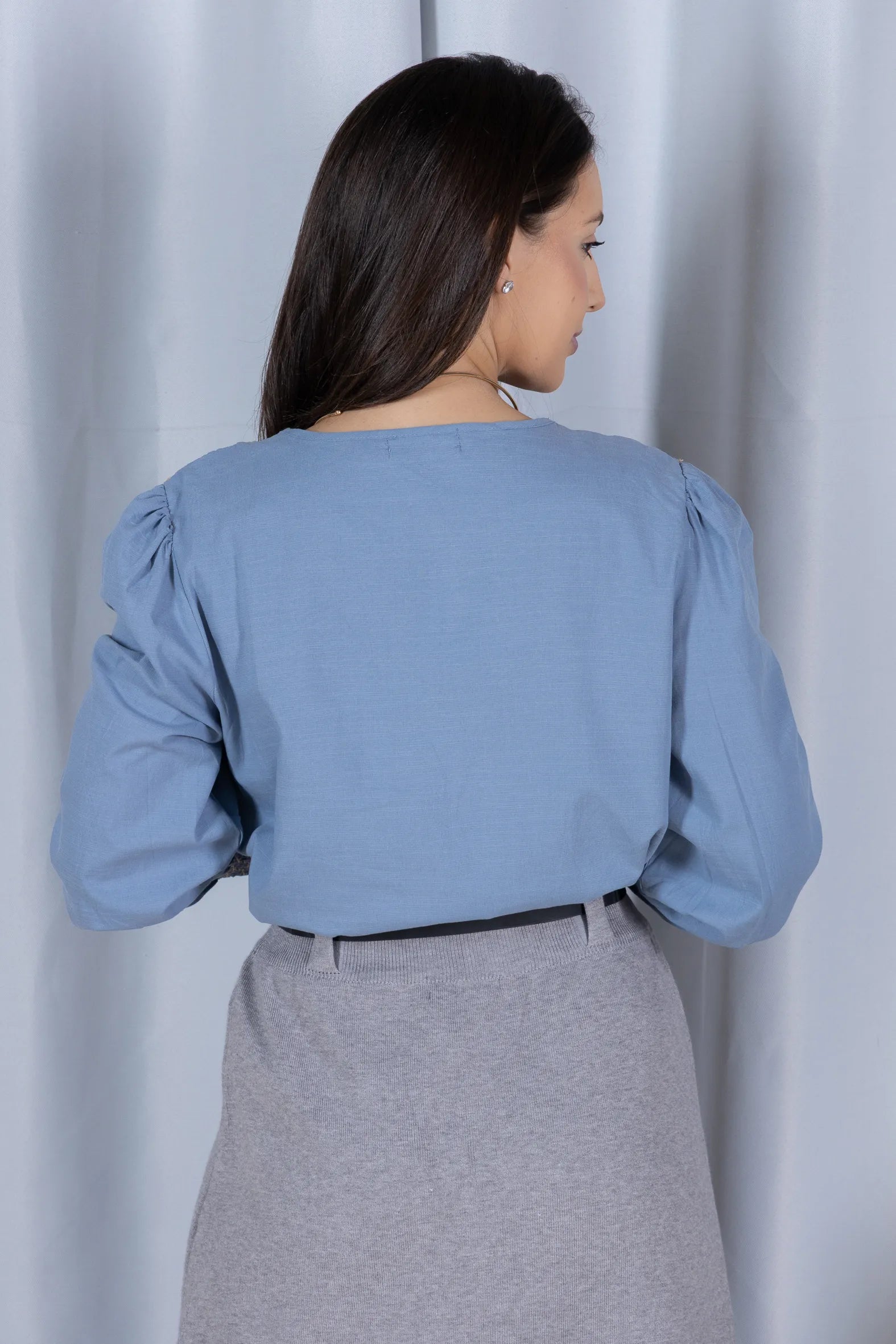 Blusa Cotton Visco com Bordado Artesanal Daiane Azul - variação adicional 4
