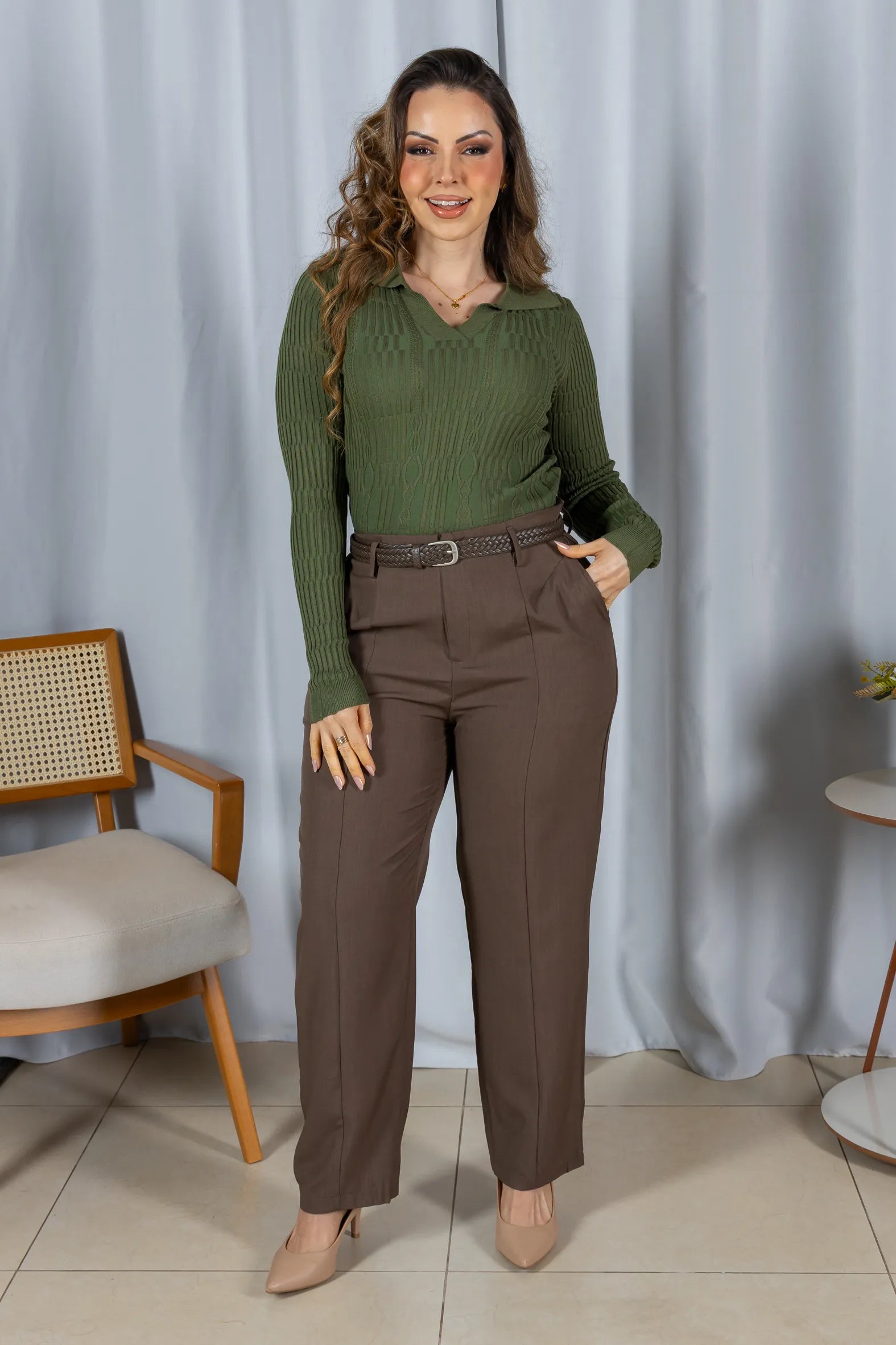 Tricot Modal Leve Decote V Stella Verde