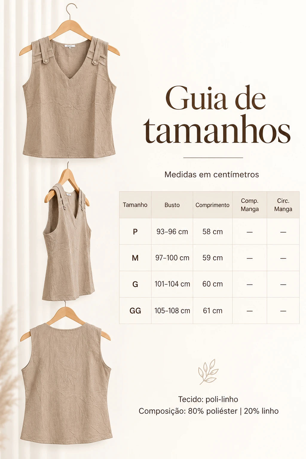 Blusa Regata em Poli-Linho Caroline Bege - adicional 5