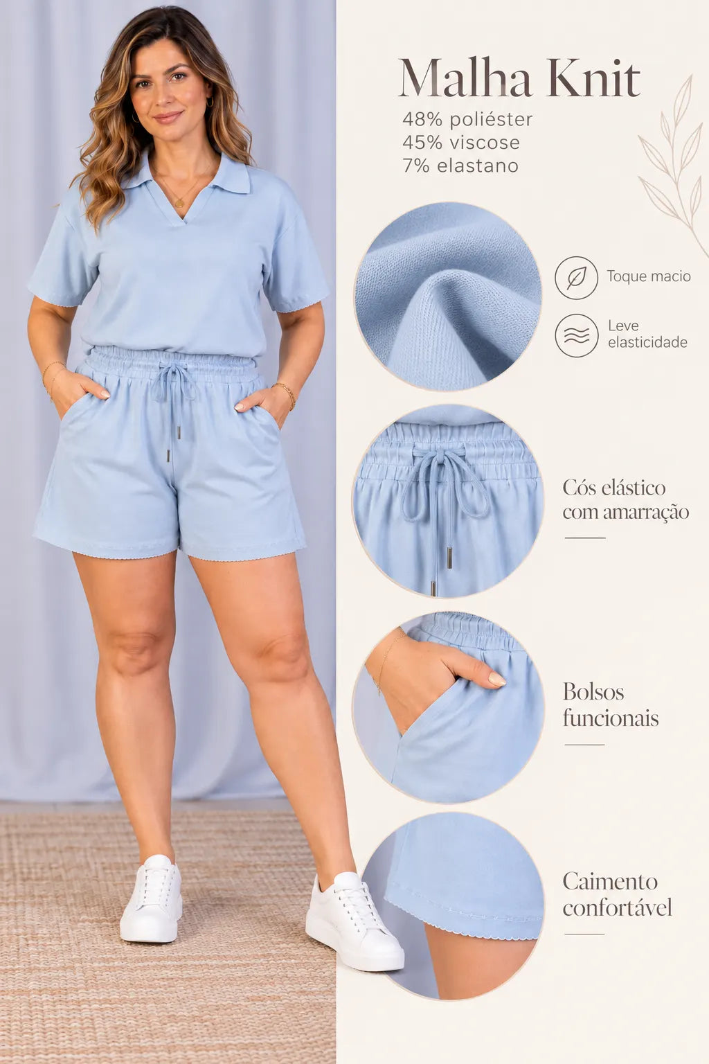 Shorts Confortável em Malha Knit Belinda Azul