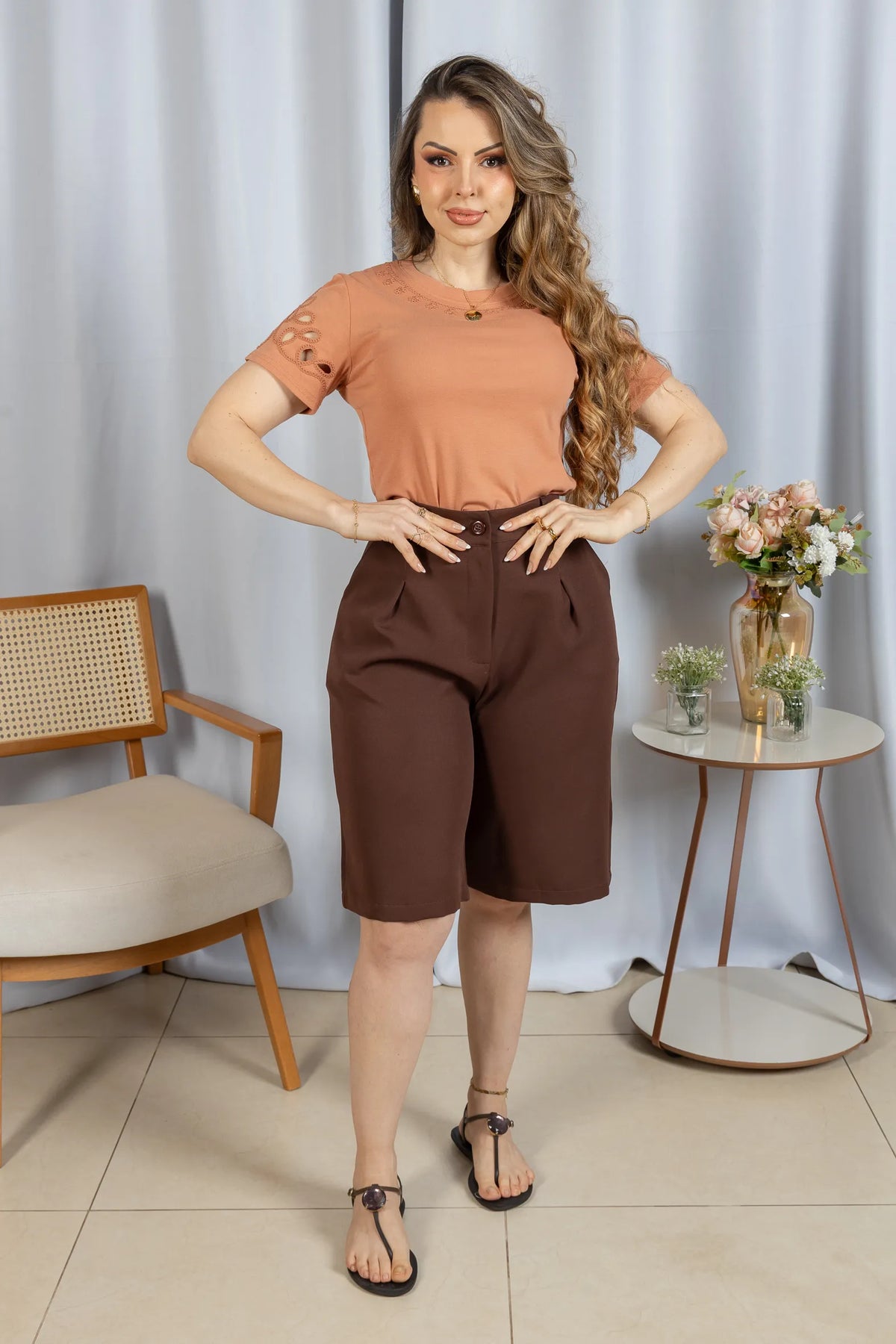 Blusa Confortável em Cotton Lycra com Manga Vazada Paula Rosê - adicional 1