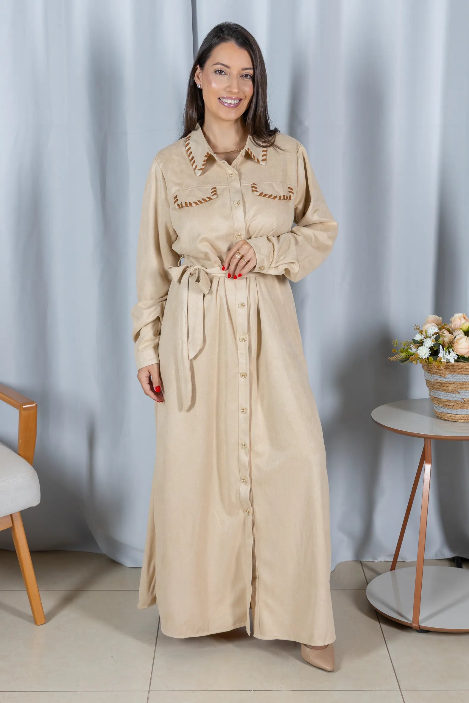 Chemise Suede Pesponto Sofisticado Luna Creme - variação adicional 2